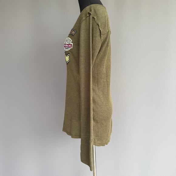 Hem & Thread olive green waffle knit thermal top - henley - military style - M - Picture 7 of 10